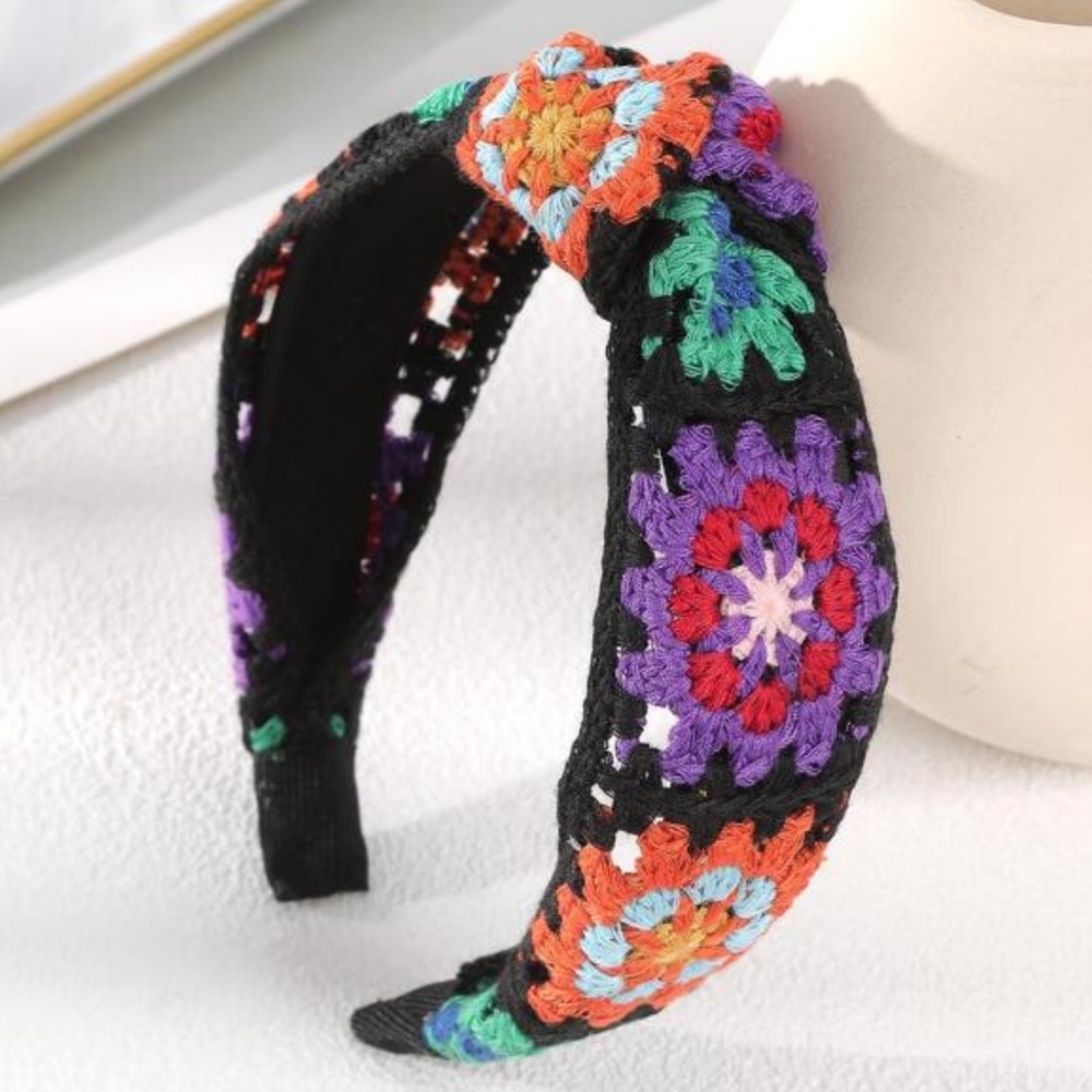 Boho Floral Crochet Colorful Headband - Picture 1 of 2